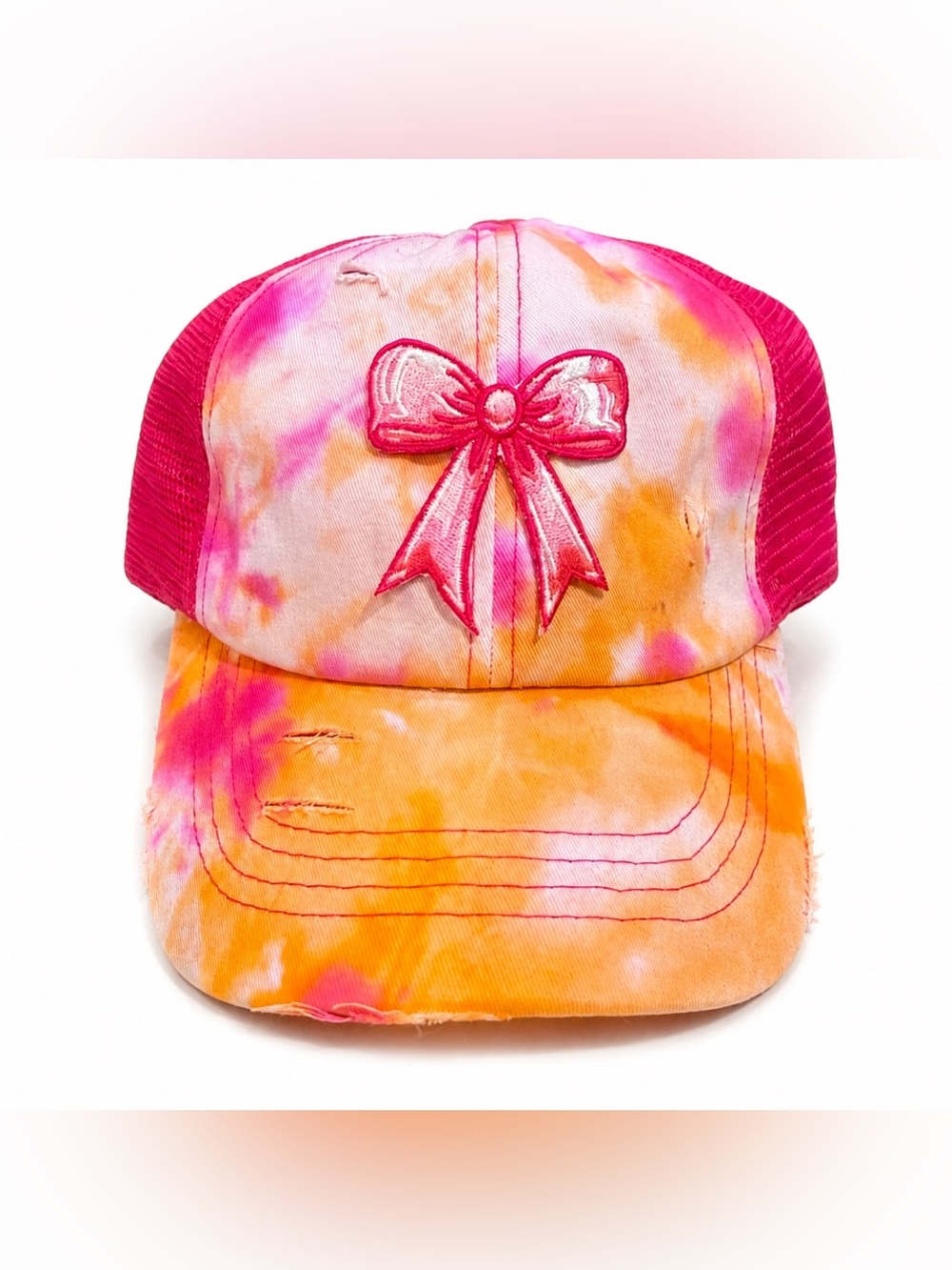 BRAND NEW WITH TAGS Pink & Orange Tie-Dye Bow Trucker Cap